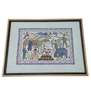 Aarong Handmade Embroidered Safari Wildlife Zoo Themed Framed Photo Art